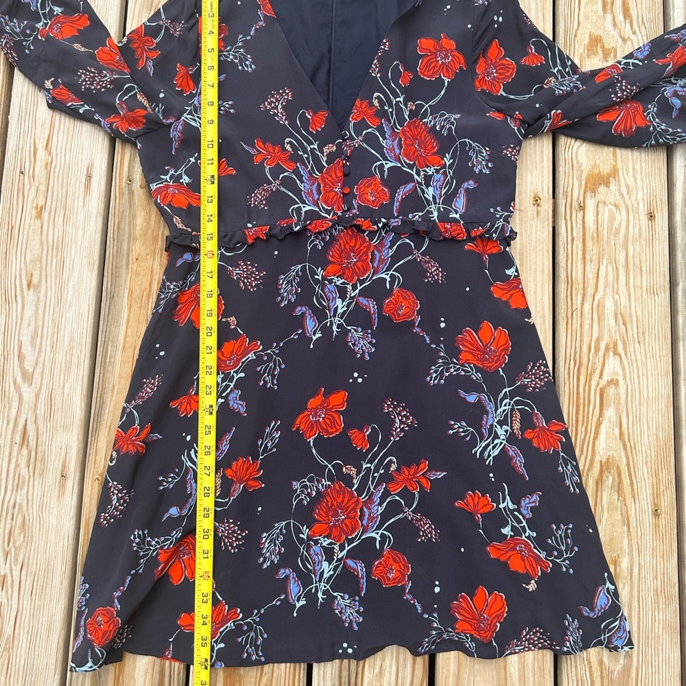 MADEWELL Silk Ruffle-Waist Dress in Windblown Poppies 3/4 sleeve mini SZ 12 EUC - Picture 9 of 15